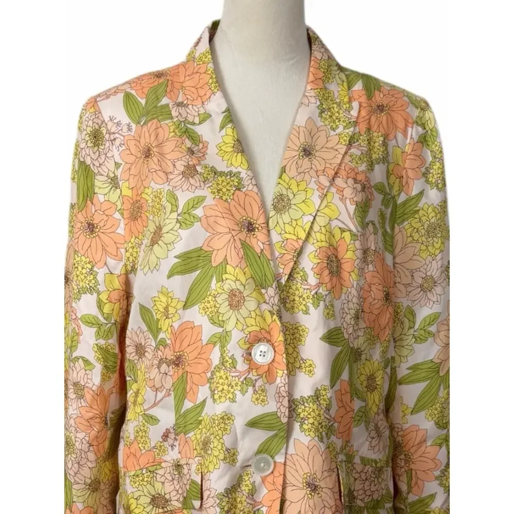 J.Crew Parke Blazer Cupro Blend Retro Zinnia Floral Women’s 10 Orange Green